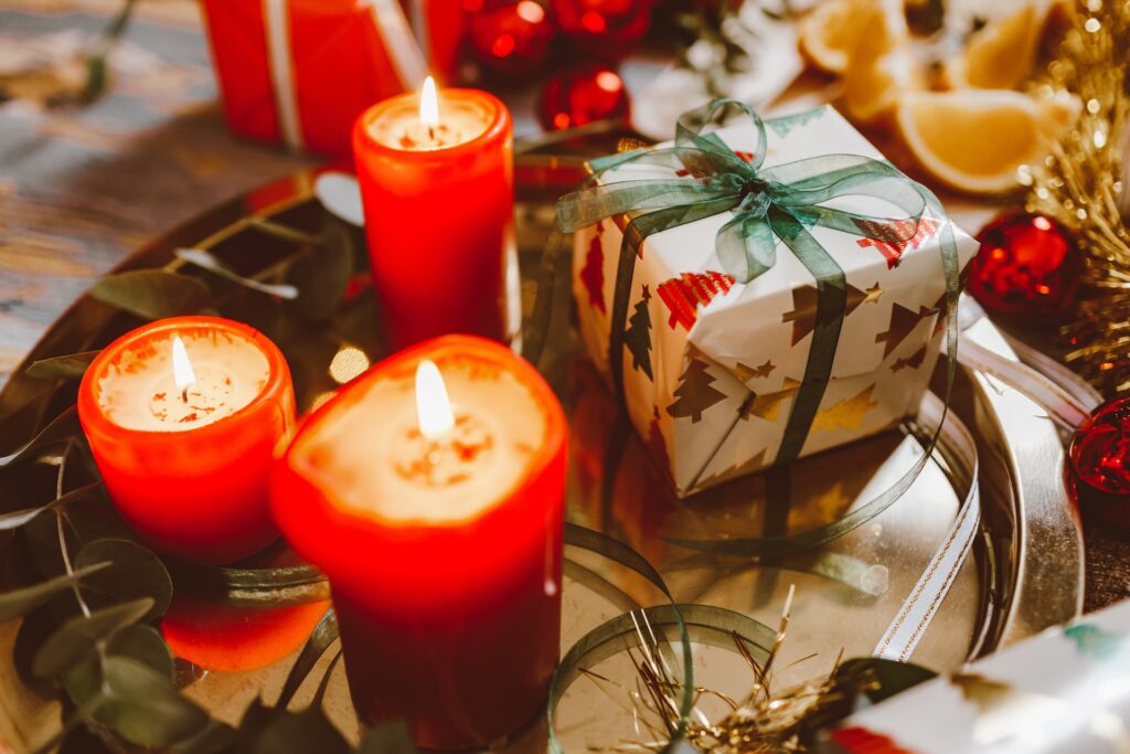 Red Lighted Candles Christmas Gift